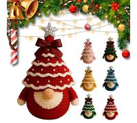 Kit de crochet de nains de Noël pour débutants en compilation, kit de nain de sapin de Noël, poupée de nains de Père Noël, comment avec fil, crochet, perles, ruban et motif détaillé (emballage