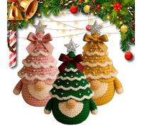Kit de crochet de nains de Noël pour débutants en compilation, kit de nain de sapin de Noël, poupée de nains de Père Noël, comment avec fil, crochet, perles, ruban et motif détaillé (emballage