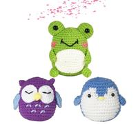 Kit de crochet Fiorky pour débutants, 3 pièces, grenouille/hibou/pingouin, ensemble de crochet animal mignon avec tutoriels détaillés pour enfants