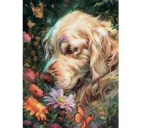 Kit De Crochet Golden Retrievers,Animaux Et Fleurs Ensemble De Tapis À Loquet Diy Nouage Kit De Point De Croix Pour Débutants Et Adultes Kits D'Outils De Fabrication De Tapisserie Coussin 23x35in