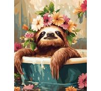 Kit De Crochet Paresseux Animal Et Fleurensemble De Tapis À Loquet Diy Tapis À Nouage Kit De Point De Croix Pour Débutants Et Adultes Kits D'Outils De Fabrication De Tapisserie Coussin De 31x63in