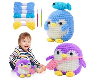 Kit de crochet pingouin - Kit de crochet Amigurumi simple pour les niveaux de difficulté, projet de crochet mignon de pingouin | Kit de crochet pour débutants avec doudou avec instructions étape