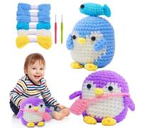 Kit de crochet pingouin - Kit de crochet Amigurumi simple pour tous les niveaux de difficulté, projet de crochet mignon de pingouin | Kit de crochet pour débutants avec doudou avec instructions étape