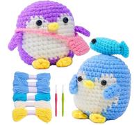 Kit De Crochet Pingouin - Wo-obles Kit De Crochet Pingouin | Kit D’animaux Au Crochet Wobbles | Kit De Crochet Pour Débutants En Peluche Pour Adultes | Kit De Crochet Débutant Pour Adultes Avec Tutori