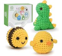 Kit de crochet pour débutant pour adulte - Coffret Amigurumi Dinosaure avec Tutoriel Vidéo en Français, Fil adapté aux Débutants | Cadeau Créatif DIY