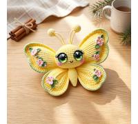 Kit de crochet pour débutants, amigurumi papillon, kit de bricolage avec fil et outils, kit complet de tricot - Papillon jaune