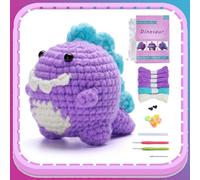 Kit De Crochet Pour Débutants, Dinosaures Violets Tricotés À Faire Soi-Même Et Tutoriels Vidéo Étape Par Étape Avec Tous Les Ingrédients Dont Vous Avez Besoin Pour Commencer Le Crochet.