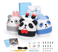 Kit de crochet pour débutants - Kit de crochet 3 pièces pandas, apprendre à crocheter, comprend une vidéo étape par étape, des outils, un cadeau surprise pour adultes