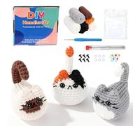 Kit de crochet pour débutants, kit de crochet pour animaux, 3 chats mignons, ensemble complet pour enfants et adultes avec instructions vidéo étape par étape (français non garanti)
