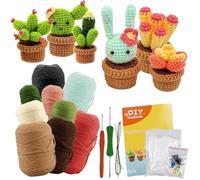 Kit de Crochet pour Débutants - Motif Cactus avec 6 Crochets, Fil, Remplissage, Aiguille à Coudre à la Main et Marqueurs