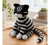 Kit de crochet pour débutants, motif chat rayé Amigurumi avec fil et outils, kit complet de tricot à rayures noires et grises