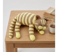 Kit de crochet pour débutants - Motif chat rayé Amigurumi - Avec fil et outils - Kit de tricot complet - Rayures jaunes kaki
