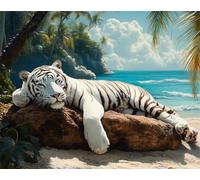 Kit De Crochet Tigre Blanc Et Paysage Marinkits De Crochet De Loquet Diy Ensemble De Tapis À Crochet De Loquet Imprimés Fabrication De Tapis De Tapisserie Diy Pour Adultes Débutants Décora 31x63in