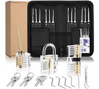 Kit de Crochetage 34 Pièces, Outils de D’entraînement avec 3 Serrure Transparente Cadenas, Lock Picking Kit, Poignée en Silicone Confortable, pour Serruriers Débutant et Pro