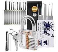 Kit de crochetage de serrure 20 pièces avec cadenas transparent et carte de crédit pour débutants et serruriers
