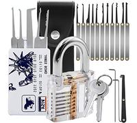Kit de crochetage de serrure 5 pièces avec extracteur de clé cassée et cadenas d'entraînement transparent dans un coffret cadeau compact
