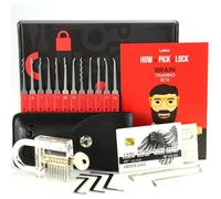 Kit de crochetage diamant pour débutants - 16 pièces + livret entièrement illustré, serrure d'entraînement, outils de tension - Rouge