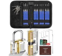 Kit de Crochetage Serrure 25 Pièces avec 2 Serrure Transparente Cadenas, IPSXP Outils D’ entraînement Transparents Cadenas avec Sac En Cuir, Outil de Pratique pour Serruriers Débutant et Pro