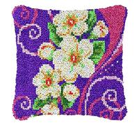 Kit de crochets à nouer soi-même - Coussin à nouer soi-même - Kit de coussins - Kit de crochet - Tapis à nouer - Housse de coussin de canapé - Cadeaux faits à la main - 43 × 43 cm - Fleur