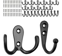 Kit de crochets à visser, 24 pièces, en noir, 12 crochets simples et 12 accrochage doubles avec vis à bois, boucles de vestiaire pour porte, salle de bain, cuisine, couloir, attache métalliques DIY