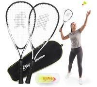 Kit de crossminton - HYPERMOTION - 2 raquettes 59 cm - aluminium poignée mousse - 5 volants aérodynamiques fluo - sac Oxford