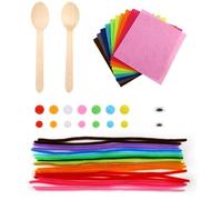 Kit De Cucharas De Madera Para Niños, Juego De Artesanías, Incluye Cucharas, Pompones, Cornamusas De Tubería, Diy Para Muñecas De Pintura Artesanal Diy