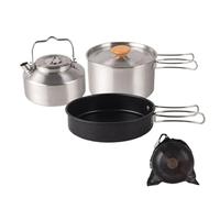 Kit de Cuisine de Camping, 3 Pièces Acier Inoxydable Poêle Antiadhésive Portable avec Sac de Rangement | Ensemble Cuisine Camping | Pour Cuisine Extérieur Pique-nique Voyage Aventure Scout Débutant
