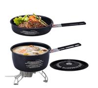Kit de cuisine de camping - Set de casseroles et poêles pour le camping - Répartition uniforme de la chaleur pour rôtir, braiser, mijoter, poignées amovibles pour camping-car, camping, chasse