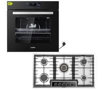 Kit de cuisinière à gaz | Four encastrable 60 cm | Plaque de cuisson à gaz 5 feux 90 cm | Plaque de cuisson à gaz avec brûleurs en cuivre complet | Fonction Airfry | Grill | Air chaud | Aqua Clean