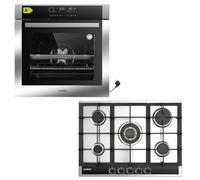 Kit de cuisinière à gaz | Four encastrable 60 cm | Plaque de cuisson à gaz 5 feux | Plaque de cuisson à gaz avec brûleurs entièrement en cuivre | Fonction Airfry | Grill | Air chaud | Aqua Clean