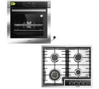 Kit de cuisinière à gaz | Four encastrable de 60 cm | Plaque de cuisson à gaz 4 feux | Plaque de cuisson à gaz avec brûleurs entièrement en cuivre | Fonction Airfry | Grill | Air chaud | Aqua Clean