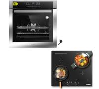 Kit de cuisinière autonome - Four encastrable de 60 cm - Fonction Air Fry - Plaque à induction de 59 cm - Plaque à induction résistante aux rayures avec deux zones flexibles - Grill - Air chaud - Aqua