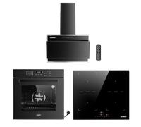 Kit de cuisinière autonome | Four encastrable de 60 cm | Plaque de cuisson 59 cm | Hotte 60 cm | Minuterie | Sécurité enfant | Barbecue | Air chaud | Aqua Clean