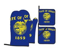 Kit de cuisson durable avec motif drapeau de l'État de l'Oregon - Gants de four et maniques - Imperméable et résistant à la chaleur
