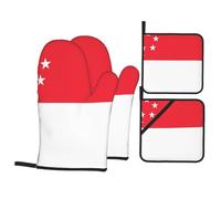 Kit de cuisson durable avec motif drapeau de Singapour - Gants de four et maniques - Design étanche et résistant à la chaleur