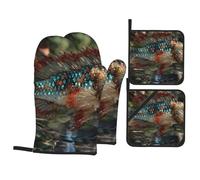 Kit de cuisson durable en forme de poisson coloré dégradé avec gants de four et maniques avec design imperméable et protection thermique