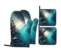 Kit de cuisson durable en forme de poisson profond avec gants de four et maniques avec design imperméable et protection thermique