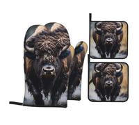 Kit de cuisson durable pour bison d'Amérique du Nord - Gants de four et maniques - Design étanche et résistant à la chaleur