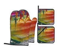 Kit de cuisson durable pour escaliers colorés avec gants de four et maniques avec design imperméable et protection thermique