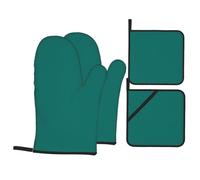 Kit de cuisson solide vert foncé durable, gants de four et maniques avec design imperméable et protection contre la chaleur
