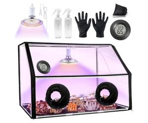 Kit de Culture de Champignons, Tente Transparente de Champignons avec Lampe | Chambre de Culture avec 2 Ouvertures pour les Mains, Thermomètre Hygromètre, 2 Pulvérisateurs et Gants, Serre Intérieure