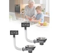 Kit de déchets d'évier de cuisine 2 pièces avec trop-plein, ensemble de vidange et de panier en acier inoxydable de 114 mm, anti-obstruction, installation facile, couvercle inclus(Square,11.4cm/4.5in)