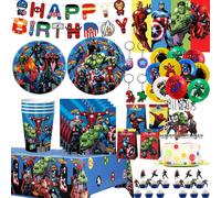 Kit de Décoration Anniversaire Avengers : Ballons Super-héros, Vaisselle, Gobelets, Assiettes, Nappe - Cadeau pour Garçon, Fournitures pour Baby Shower et Événements 1set banner