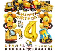 Kit de Décoration Anniversaire - GATO NEGRO - Chantier - Ballons Aluminium - Thème Construction - Garçon 4 Ans