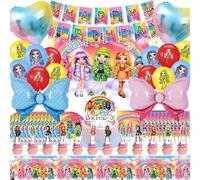 Kit De Décoration Anniversaire Rainbow 80 Pcs - Ballons, Vaisselle, Toile De Fond, Assiettes, Nappe