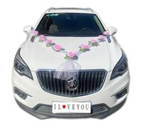 Kit de décoration Autoschmuck pour voiture de mariage, guirlande florale, gaze blanche avec roses, 2 x 1,6 m