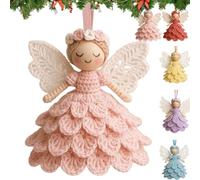 Kit de décoration d'ange au crochet pour débutants - Kit de bricolage facile à faire pour décorer une poupée d'ange - Parfait pour commencer des décorations uniques à suspendre (rose)
