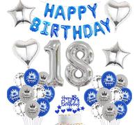Kit de décoration d'anniversaire 18 ans bleu argenté pour garçon - Décoration d'anniversaire garçon bleu et blanc - 18 ans - Décoration pour anniversaire d'enfant - Bleu et argenté