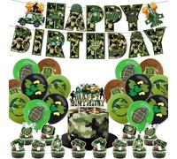 Kit de décoration d'anniversaire 30 pièces au design camouflage militaire, thème vert, décorations de cupcakes, ballons, fanions, décoration d'anniversaire pour enfants