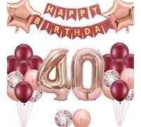 Kit de décoration d'anniversaire 40 ans pour femme avec ballons, bordeaux, or rose